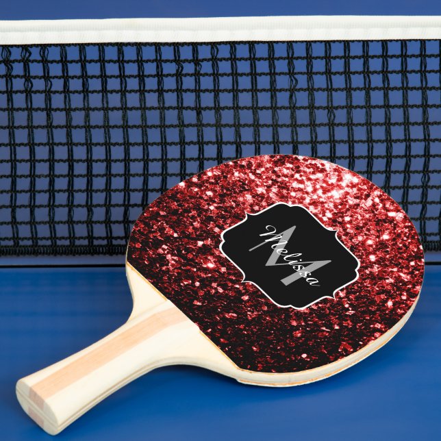 Dunkelrote Imitate Glitzer Glitzern Glamour Monogr Tischtennis Schläger (InSitu)