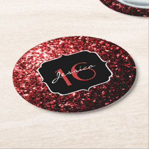 Dunkelrote Imitate Glitzer Glitzern Glamour Sweet  Runder Pappuntersetzer