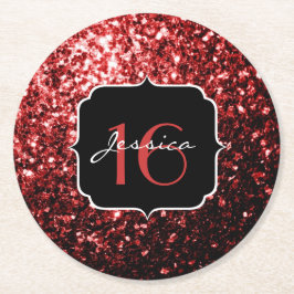 Dunkelrote Imitate Glitzer Glitzern Glamour Sweet Runder Pappuntersetzer