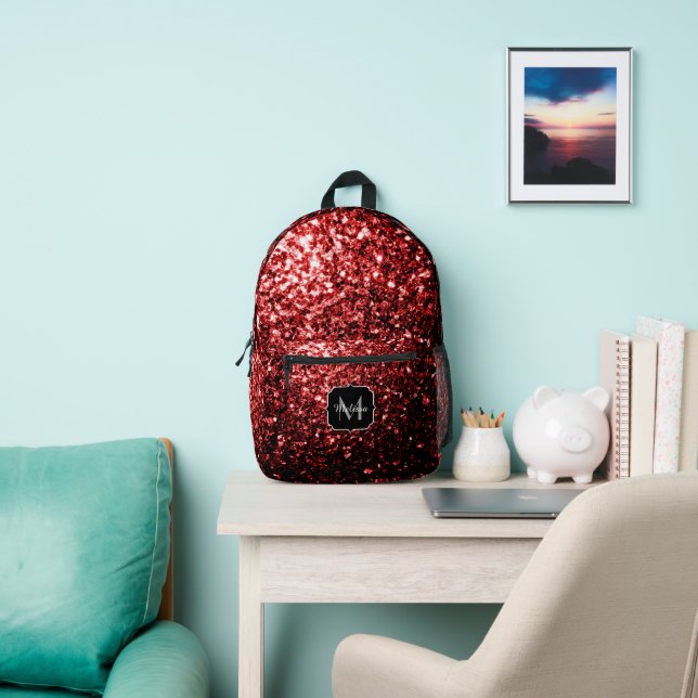 Dunkelrote Imitate Glitzer Glitzern Monogram Bedruckter Rucksack (InSitu)