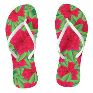 Dunkelrote Kamelien und grüne Blätter Flip Flops