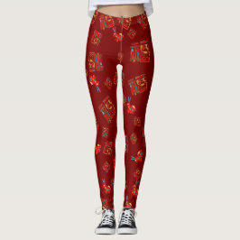 Dunkelrote Kaninchen chinesischer Charakter 福 Segn Leggings