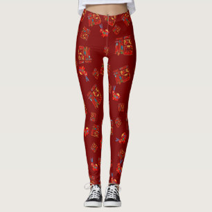 Dunkelrote Kaninchen chinesischer Charakter 福 Segn Leggings