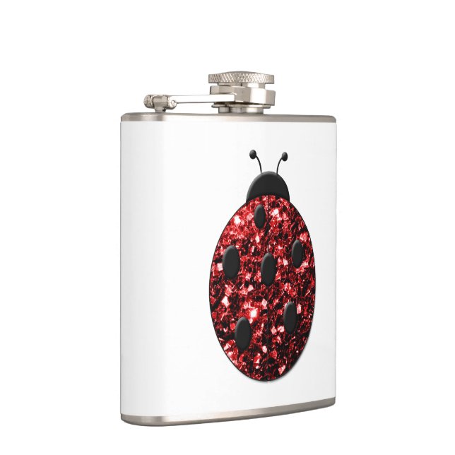 Dunkelrote Ladybug-Imitate Glitzer Glitzern Flachmann (Rechts)