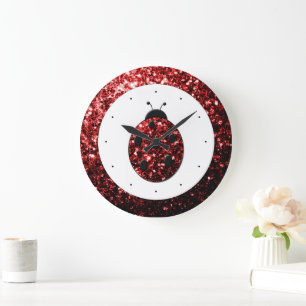 Dunkelrote Ladybug-Imitate Glitzer Glitzern Große Wanduhr