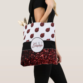 Dunkelrote Ladybug-Imitate Glitzer-Glitzern Monogr Tasche