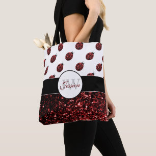 Dunkelrote Ladybug-Imitate Glitzer-Glitzern Monogr Tasche