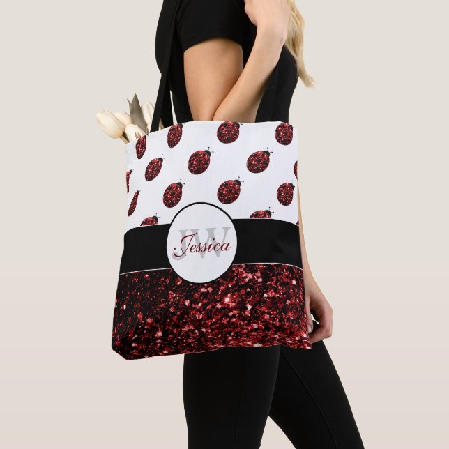 Dunkelrote Ladybug-Imitate Glitzer-Glitzern Monogr Tasche (Von Nahem)