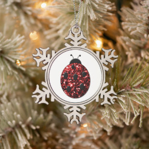 Dunkelrote Ladybug-Imitate Glitzer Glitzern Schneeflocken Zinn-Ornament
