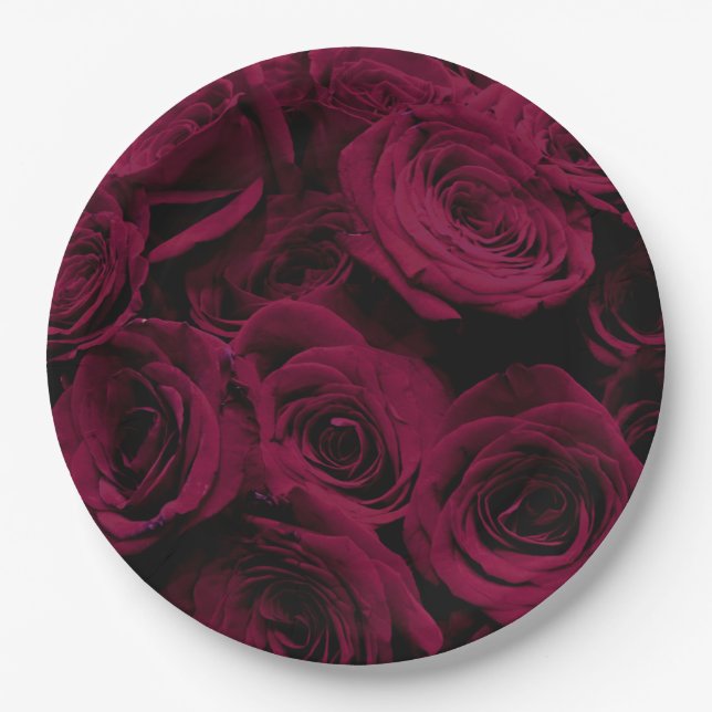 Dunkelrote magenta burgundy-Rose Pappteller (Vorderseite)
