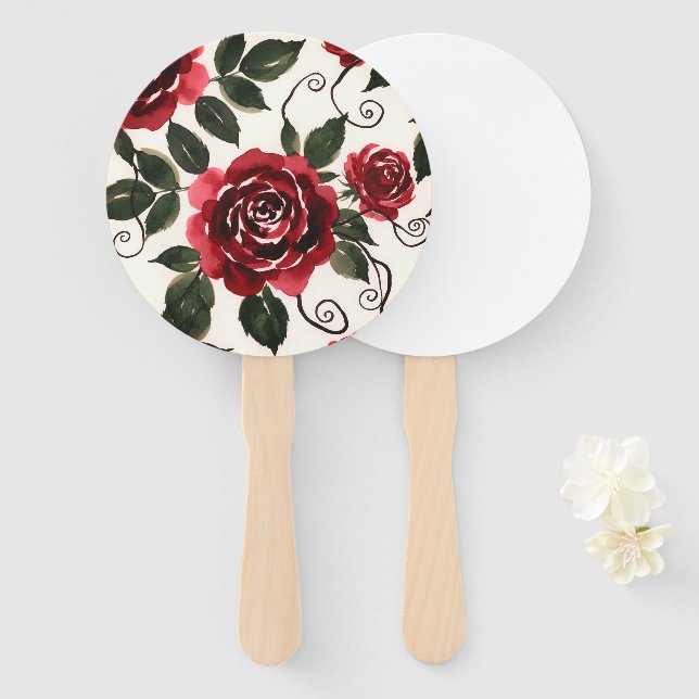 Dunkelrote Rosen Blumen-Set aus Fächern Fächer (Vorne und Hinten)