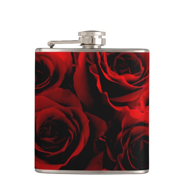 Dunkelrote Rosen für Sie Flachmann (Vorderseite)