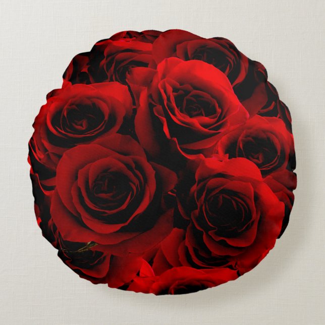 Dunkelrote Rosen für Sie Rundes Kissen (Vorderseite)