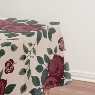 Dunkelrote Rosen mit grünen Blättern Tischdecke