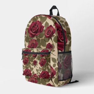 Dunkelrote Rosen mit verblassten grünen Blättern Bedruckter Rucksack