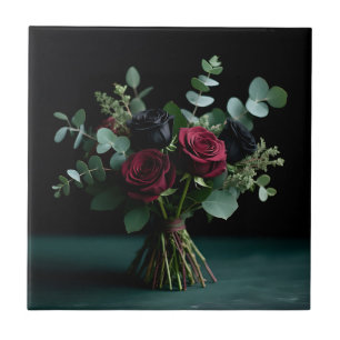 Dunkelrote Schwarze Rosenbouquet Eleganz Fliese