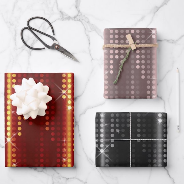 Dunkelrote Schwarzpolka-Dots-Matrix gemustert Geschenkpapier Set (Vorderseite)