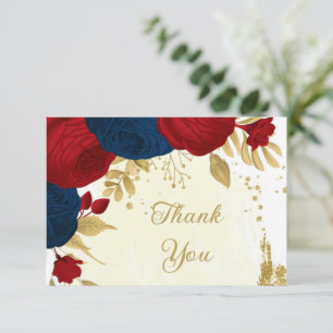 dunkelrote und marineblaue Blumen Goldhochzeit Dankeskarte