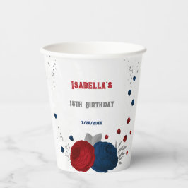 dunkelrote und marineblaue Blumen silber Pappbecher