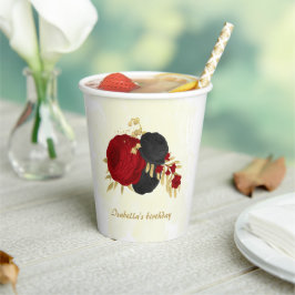 dunkelrote und schwarze Blume Gold Pappbecher
