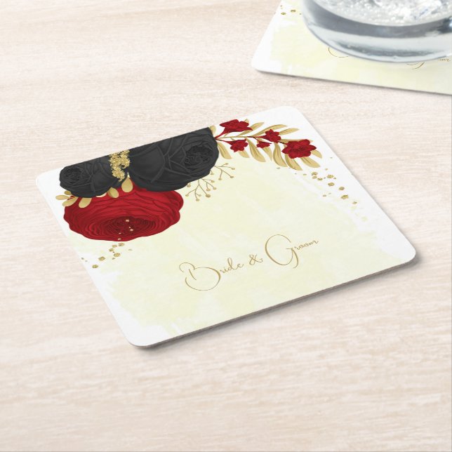 dunkelrote und schwarze Blume Gold Rechteckiger Pappuntersetzer (angewinkelt)
