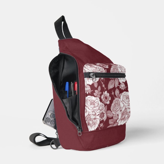DUNKELROTE UND WEISSE BLUME CROSSBODY BAG (Offen)