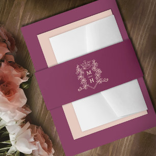 Dunkelroter Bordeaux-Pfirsichkrone Mono-Hochzeit Einladungsbanderole