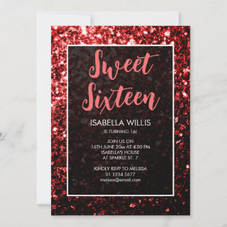 Dunkelroter Glitzer Glitzern Sweet 16 elegantes Dr Einladung