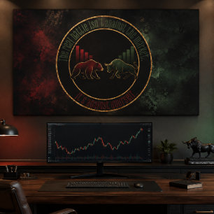 Dunkelroter Grüner Bull Bear Mentalität Trader Des Leinwanddruck