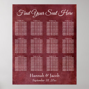 Dunkelroter Grunge-Empfangs-Sitzplan Poster