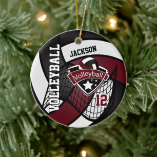 Dunkelroter Maroon, weißes und schwarzes Logo  Keramik Ornament