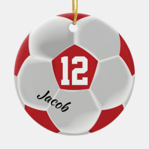 Dunkelroter und weißer Fußballball Keramik Ornament