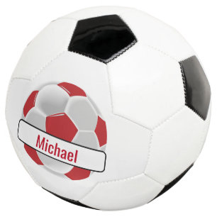 Dunkelroter und weißer Fußballball mit DIY-Namen Fußball