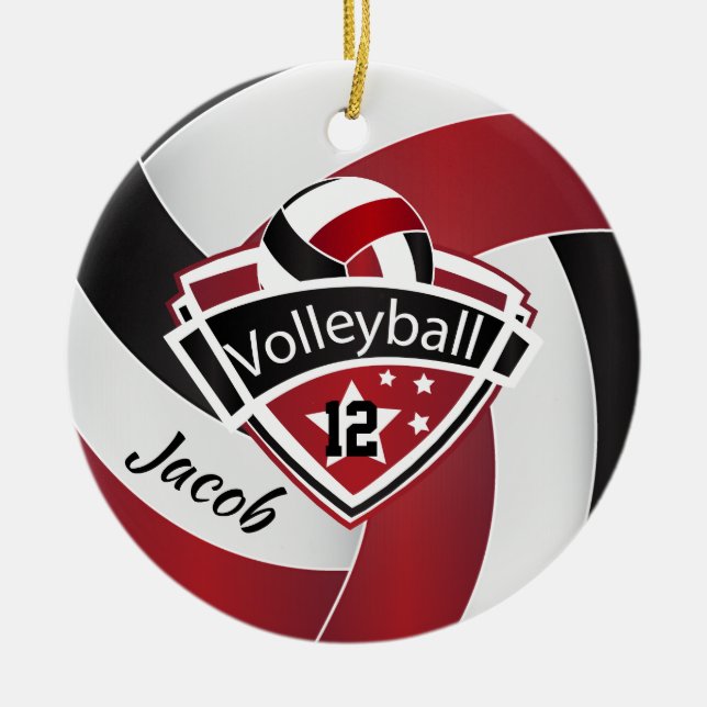 Dunkelroter, weißer und schwarzer Volleyball Keramik Ornament (Vorne)