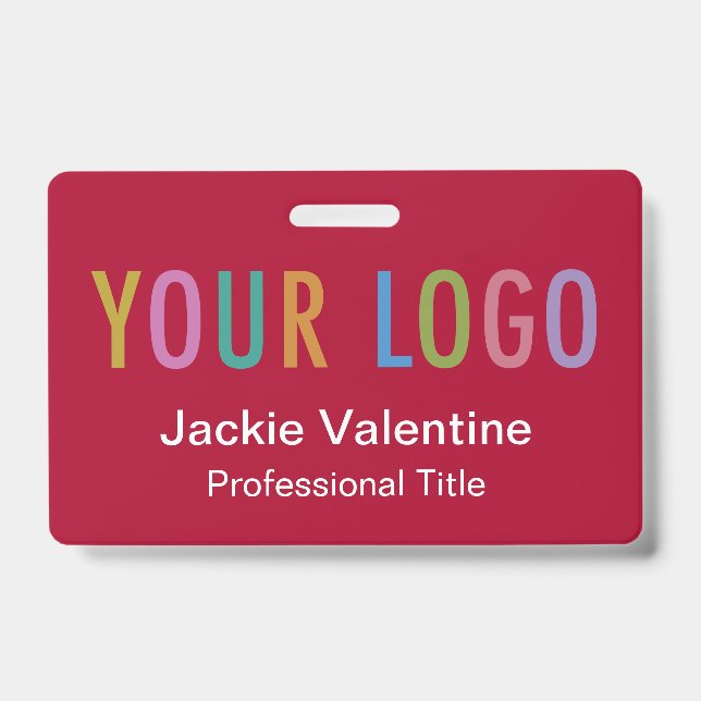 Dunkelrotes Abzeichen mit Logoklammer oder Lanyard Ausweis (Front)