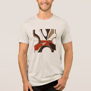 Dunkelrotes, Beiges und Schwarzes MCM-Look Art geo Tri-Blend Shirt