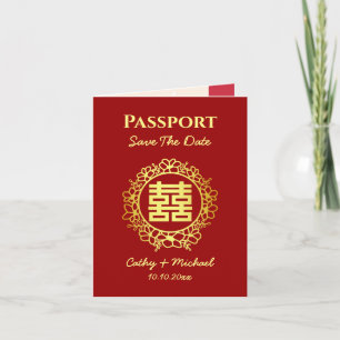 Dunkelrotes chinesisches Hochzeitspass save the da Ankündigung