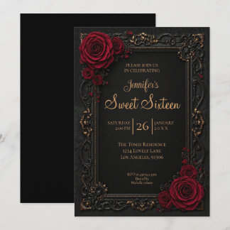 Dunkelrotes florales Gothic Sweet 16 Einladung