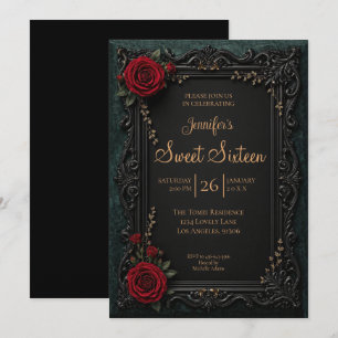 Dunkelrotes florales gotisches Sweet 16 Einladung