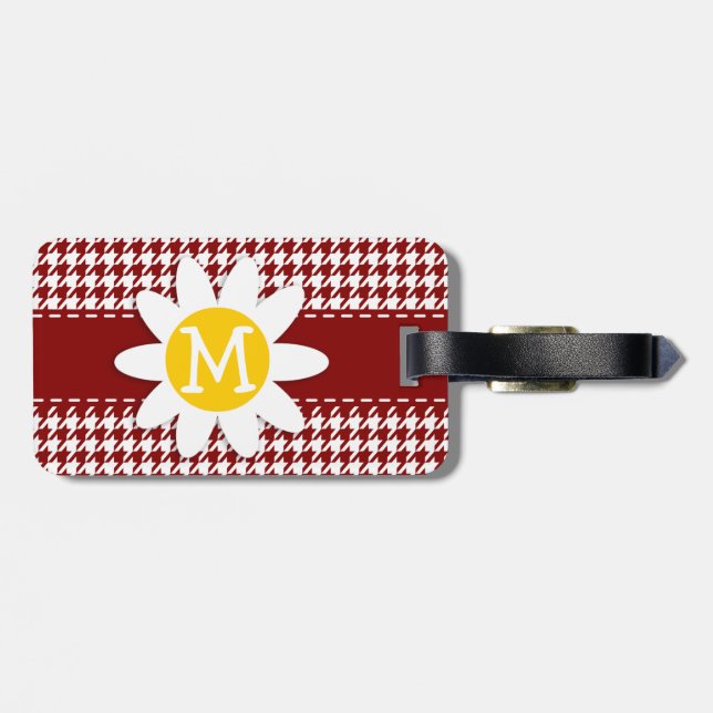 Dunkelrotes Hahnentrittmuster; Daisy Gepäckanhänger (Rückseite horizontal)