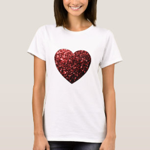 Dunkelrotes Herz mit falschem Glitterfunkeln T-Shirt