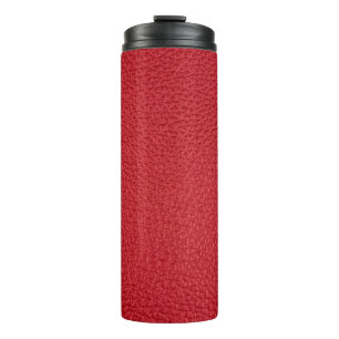 Dunkelrotes künstliches Lederimitat in Nahaufnahme Thermosbecher