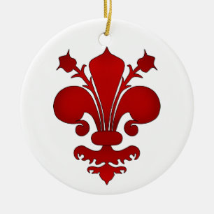 Dunkelrotes Liliensymbol Keramik Ornament