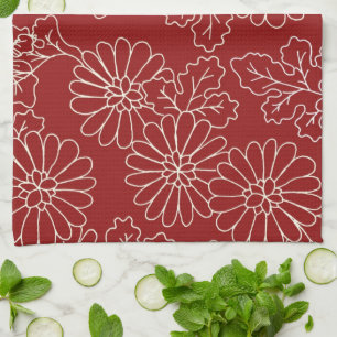 Dunkelrotes Sahneblumenküchen-Stoff-Tuch Küchentuch
