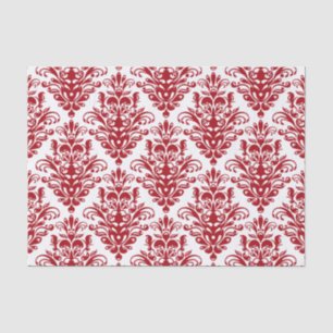 Dunkelrotes und weißes elegantes Damast-Muster Seidenpapier