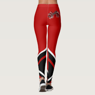 Dunkelrotes, weißes und schwarzes leggings
