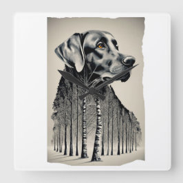 Dunkelschwarzer Labrador-Holzkohle zeichnend Quadratische Wanduhr