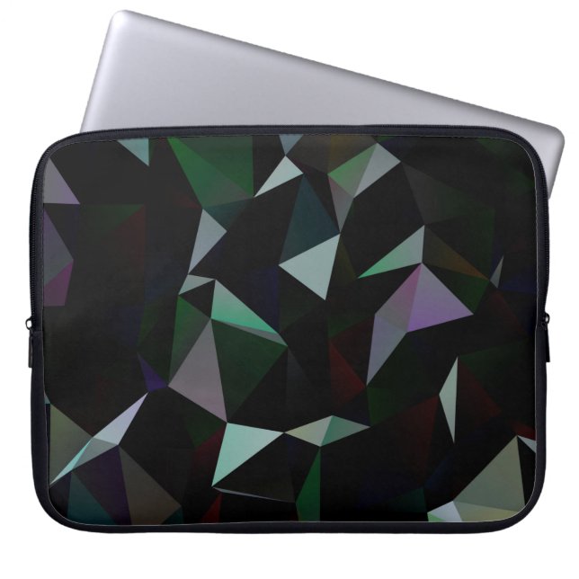 Dunkelschwarzes Dreieck-Mosaikmuster. Geometrische Laptopschutzhülle (Vorderseite)
