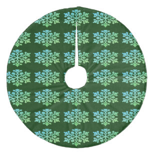 Dunkelstes Grün mit Schneeflocken-Baumrock Fleece Weihnachtsbaumdecke