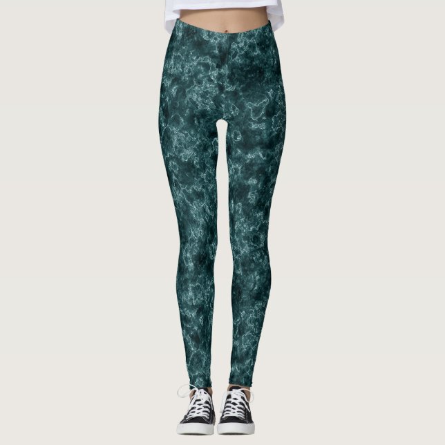 Dunkeltürkis, Marmor Leggings (Vorderseite)